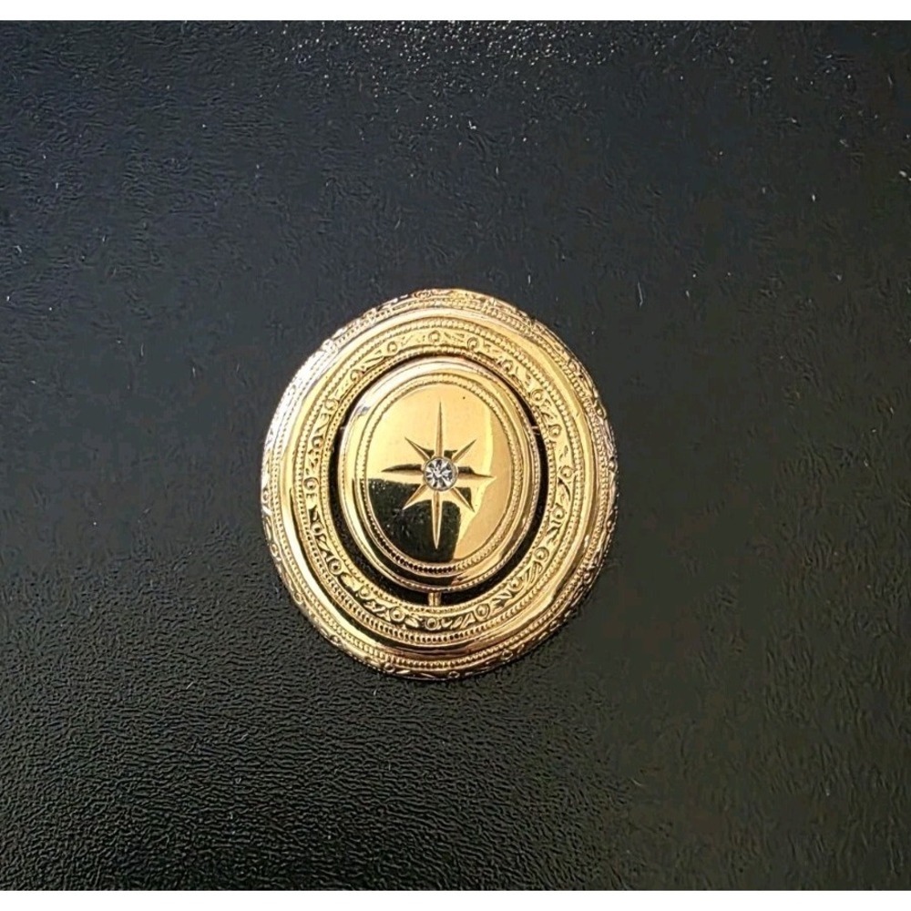 Vintage Victorian North Star Locket Brooch Reversible Gold-plate By AVON